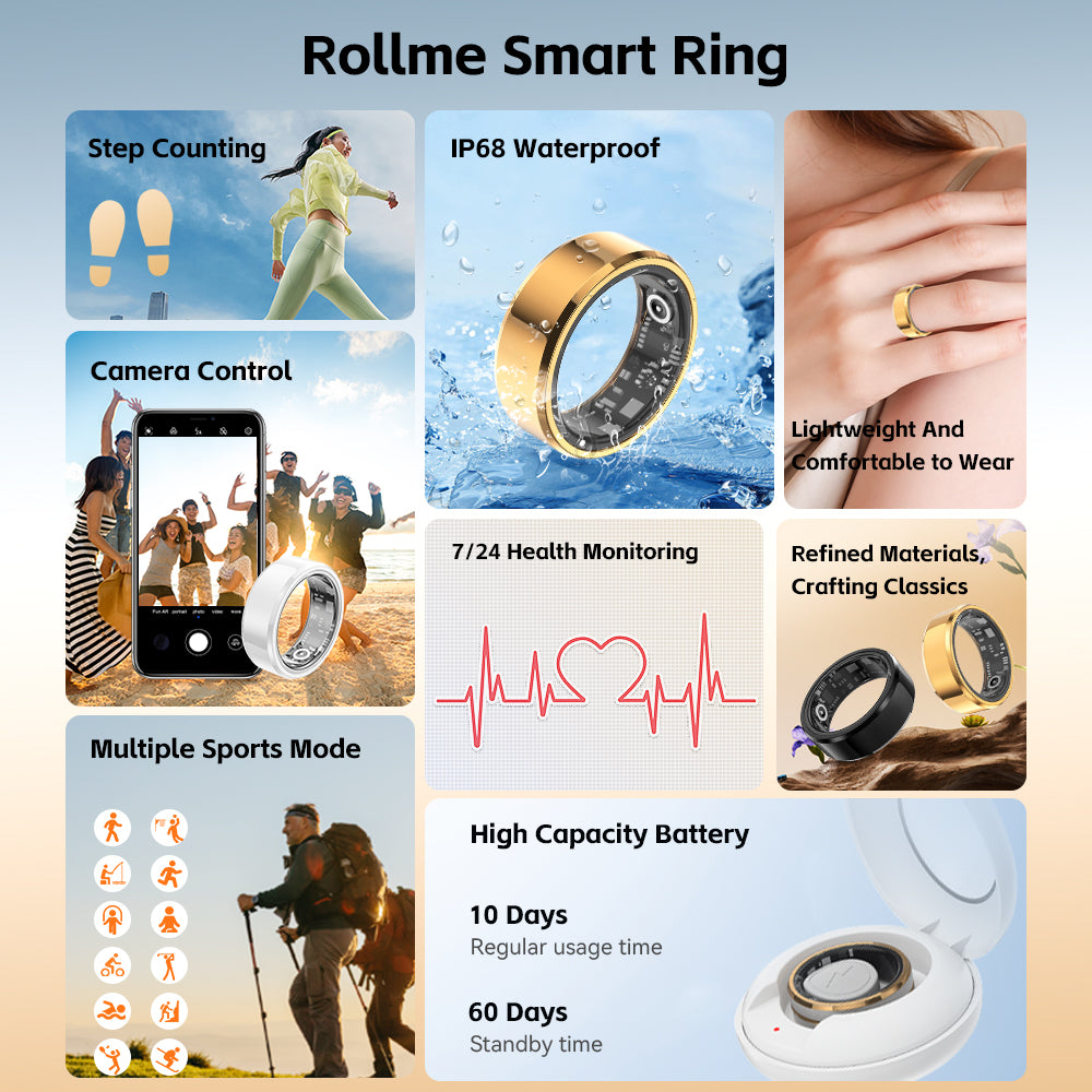 Rollme R2 Health Smart Ring  Sports Data Tracking Titanium and Ceramics